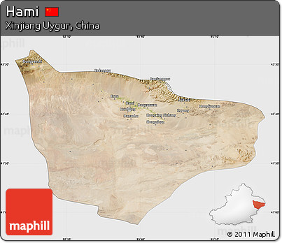 Satellite Map of Hami, single color outside