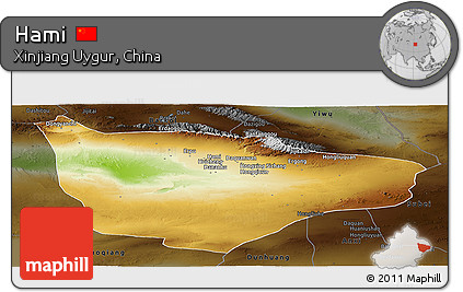 Physical Panoramic Map of Hami, darken
