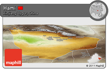 Physical Panoramic Map of Hami, semi-desaturated