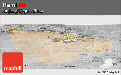 Satellite Panoramic Map of Hami, desaturated