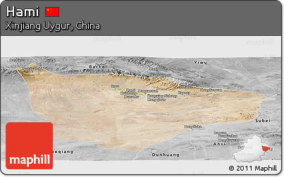 Satellite Panoramic Map of Hami, desaturated