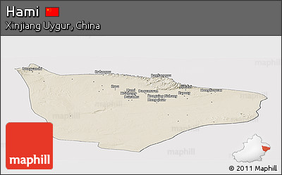 Shaded Relief Panoramic Map of Hami, cropped outside
