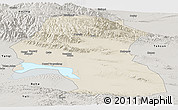 Shaded Relief Panoramic Map of Hoxud, semi-desaturated