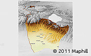 Physical 3D Map of Huocheng, lighten, desaturated