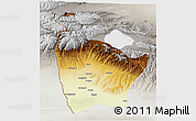 Physical 3D Map of Huocheng, lighten, semi-desaturated