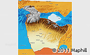 Physical 3D Map of Huocheng, political outside