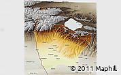 Physical 3D Map of Huocheng, semi-desaturated