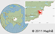 Savanna Style Location Map of Huocheng, highlighted parent region, hill shading
