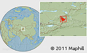 Savanna Style Location Map of Huocheng, hill shading