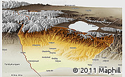 Physical Panoramic Map of Huocheng, semi-desaturated