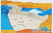 Shaded Relief Panoramic Map of Huocheng, political outside