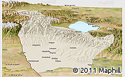 Shaded Relief Panoramic Map of Huocheng, satellite outside