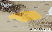 Physical 3D Map of Korla Shi, semi-desaturated