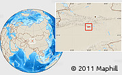 Shaded Relief Location Map of Korla Shi