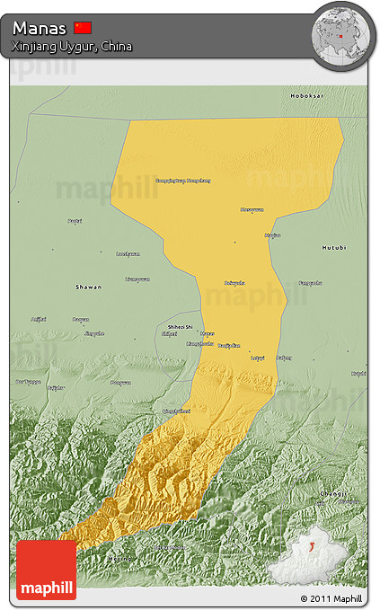 Savanna Style 3D Map of Manas