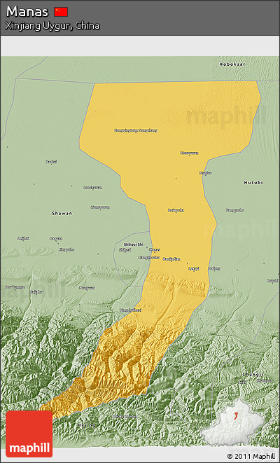 Savanna Style 3D Map of Manas