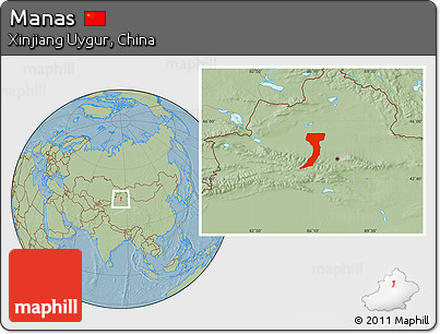 Savanna Style Location Map of Manas, hill shading