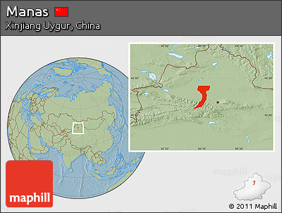Savanna Style Location Map of Manas, hill shading