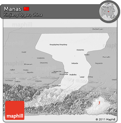 Gray Panoramic Map of Manas