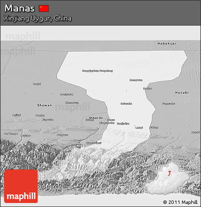 Gray Panoramic Map of Manas