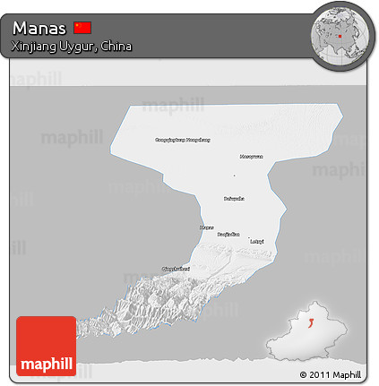 Gray Panoramic Map of Manas, single color outside