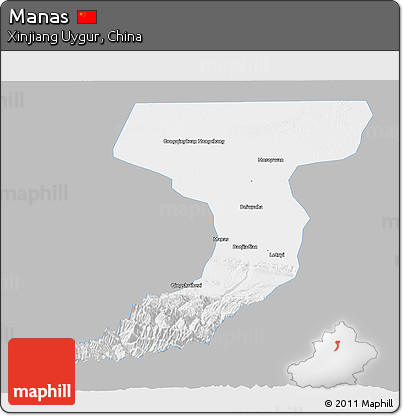 Gray Panoramic Map of Manas, single color outside
