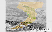 Satellite Panoramic Map of Manas, desaturated