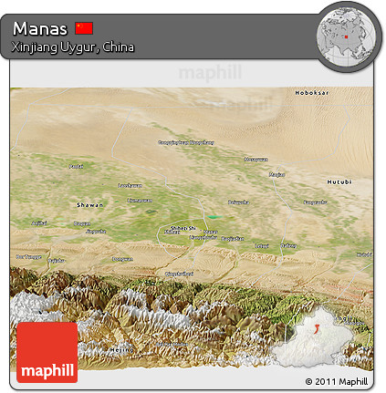 Satellite Panoramic Map of Manas