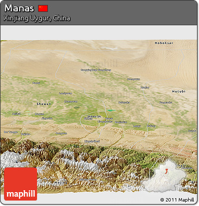 Satellite Panoramic Map of Manas