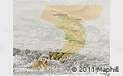 Satellite Panoramic Map of Manas, lighten, semi-desaturated