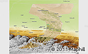 Satellite Panoramic Map of Manas, physical outside