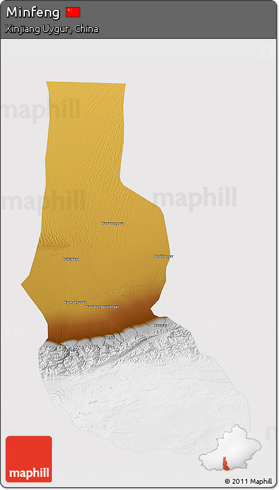 Physical 3D Map of Minfeng, cropped outside