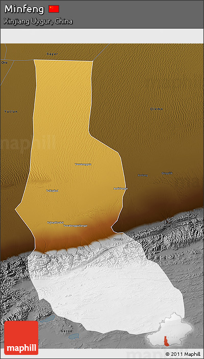 Physical 3D Map of Minfeng, darken