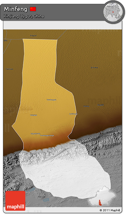 Physical 3D Map of Minfeng, darken