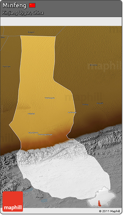 Physical 3D Map of Minfeng, darken