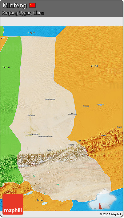 Satellite 3D Map of Minfeng, political outside