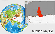 Physical Location Map of Minfeng, highlighted country, highlighted parent region