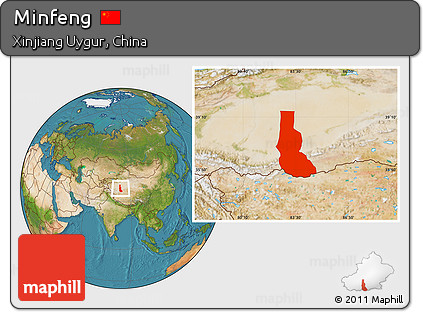 Satellite Location Map of Minfeng