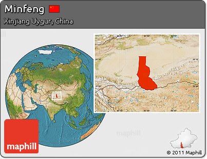 Satellite Location Map of Minfeng