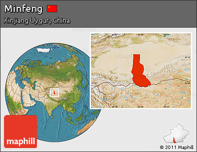 Satellite Location Map of Minfeng