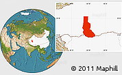 Satellite Location Map of Minfeng, highlighted country