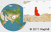 Satellite Location Map of Minfeng, highlighted parent region