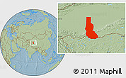 Savanna Style Location Map of Minfeng, hill shading