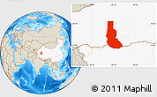Shaded Relief Location Map of Minfeng, highlighted country