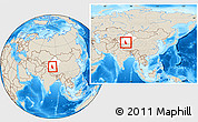 Shaded Relief Location Map of Minfeng, highlighted parent region, within the entire country