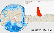 Shaded Relief Location Map of Minfeng, highlighted parent region