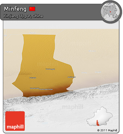 Physical Panoramic Map of Minfeng, lighten