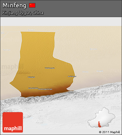 Physical Panoramic Map of Minfeng, lighten