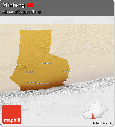 Physical Panoramic Map of Minfeng, lighten