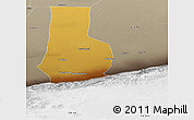 Physical Panoramic Map of Minfeng, semi-desaturated